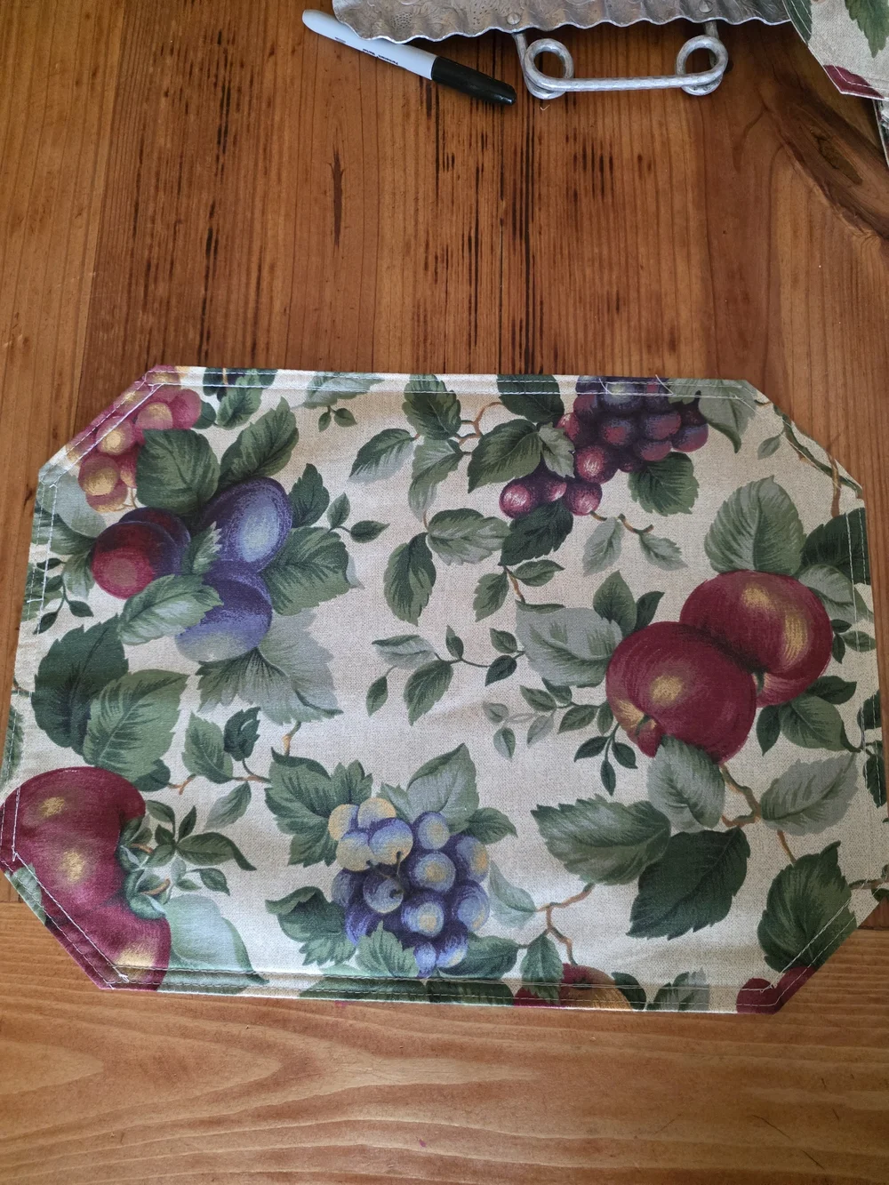 1990'S Vintage Fruit Pattern Placemat in Green, Purple, Red and Yellow